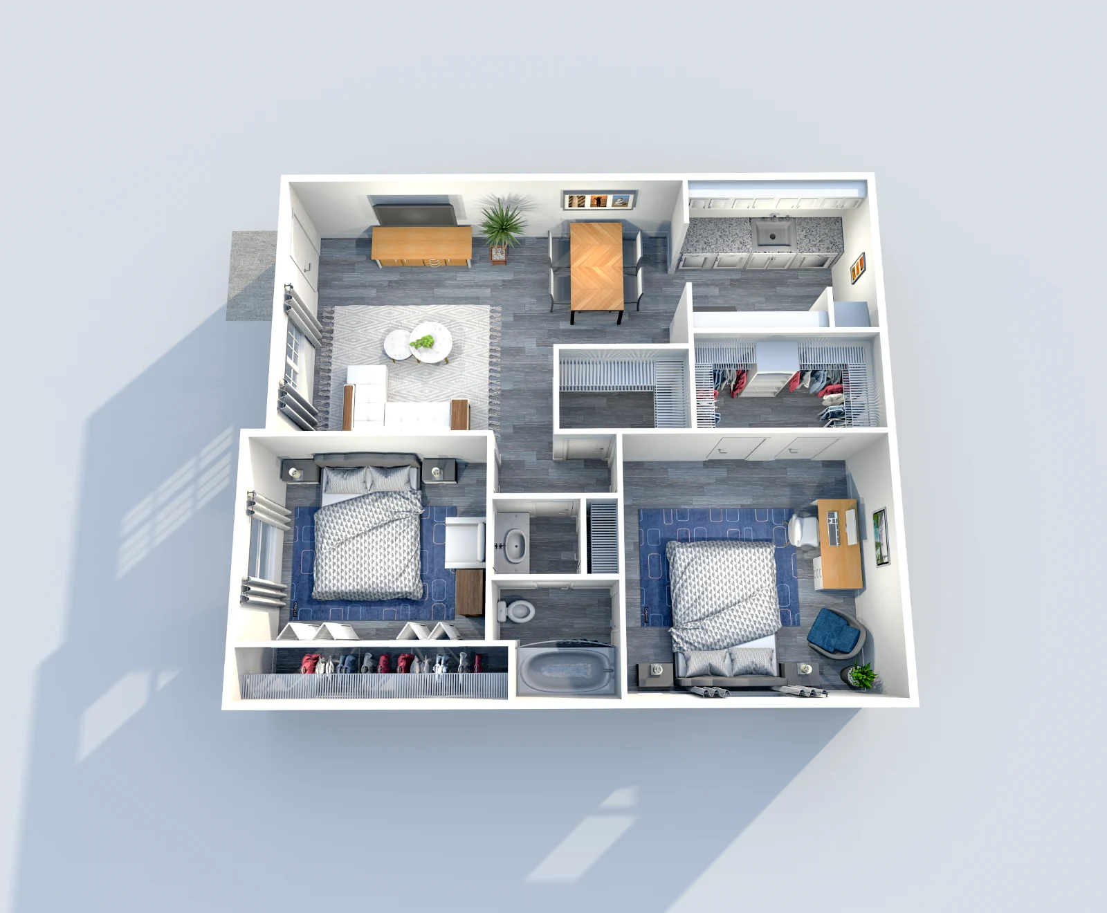Marina Club — floor plan, Plan B1 · 2 bed · 1 bath · 880 sq ft