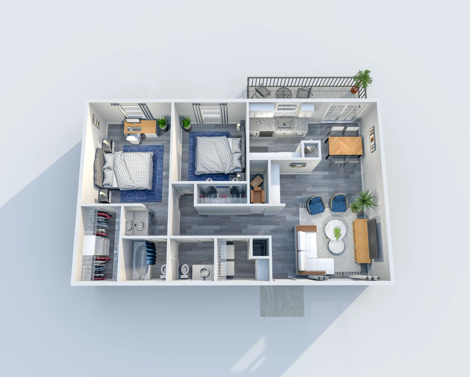 Marina Club — floor plan, Plan B3 · 2 bed · 1.5 baths · 958 sq ft