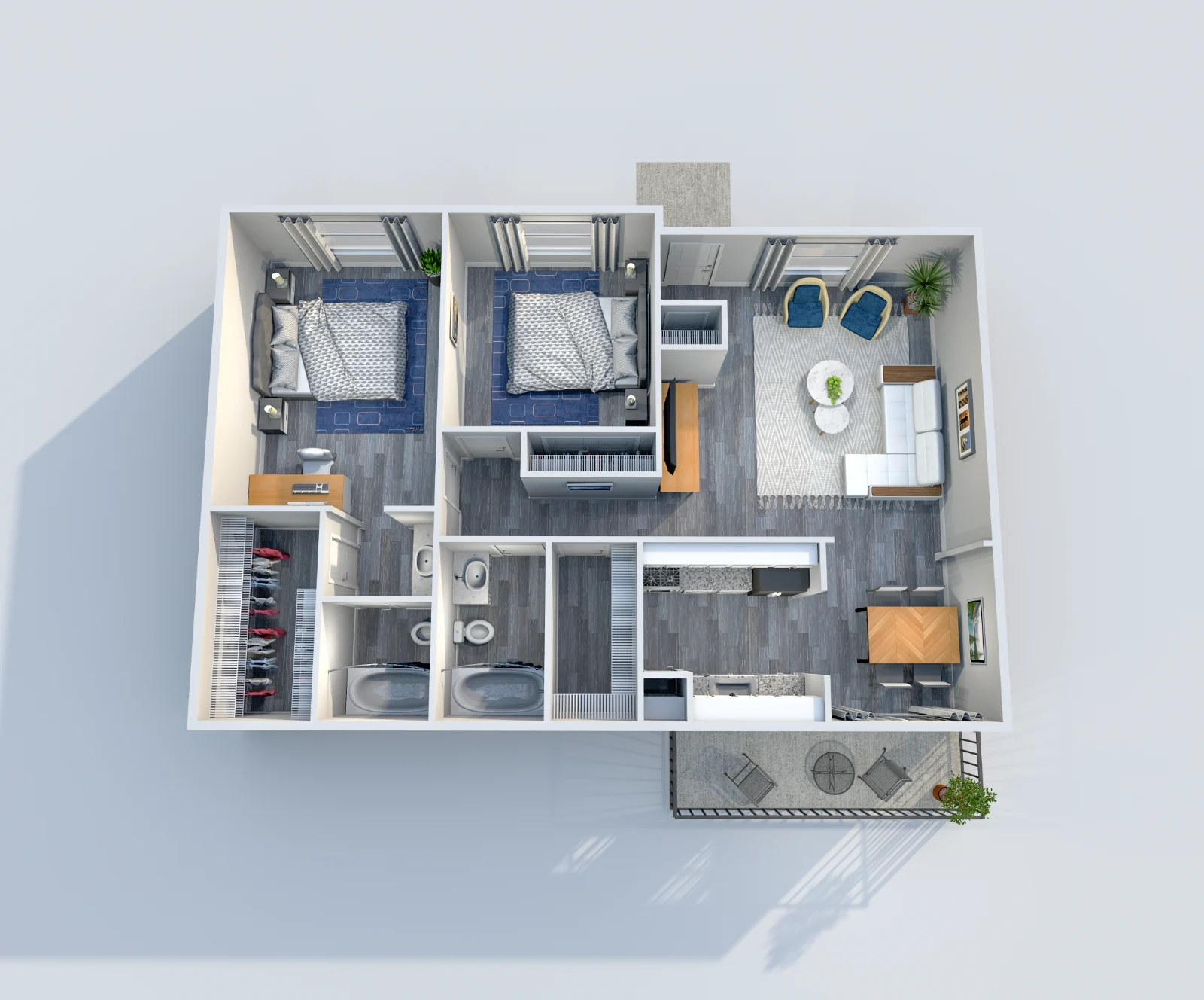 Marina Club — floor plan, Plan B4 · 2 bed · 2 baths · 1,046 sq ft