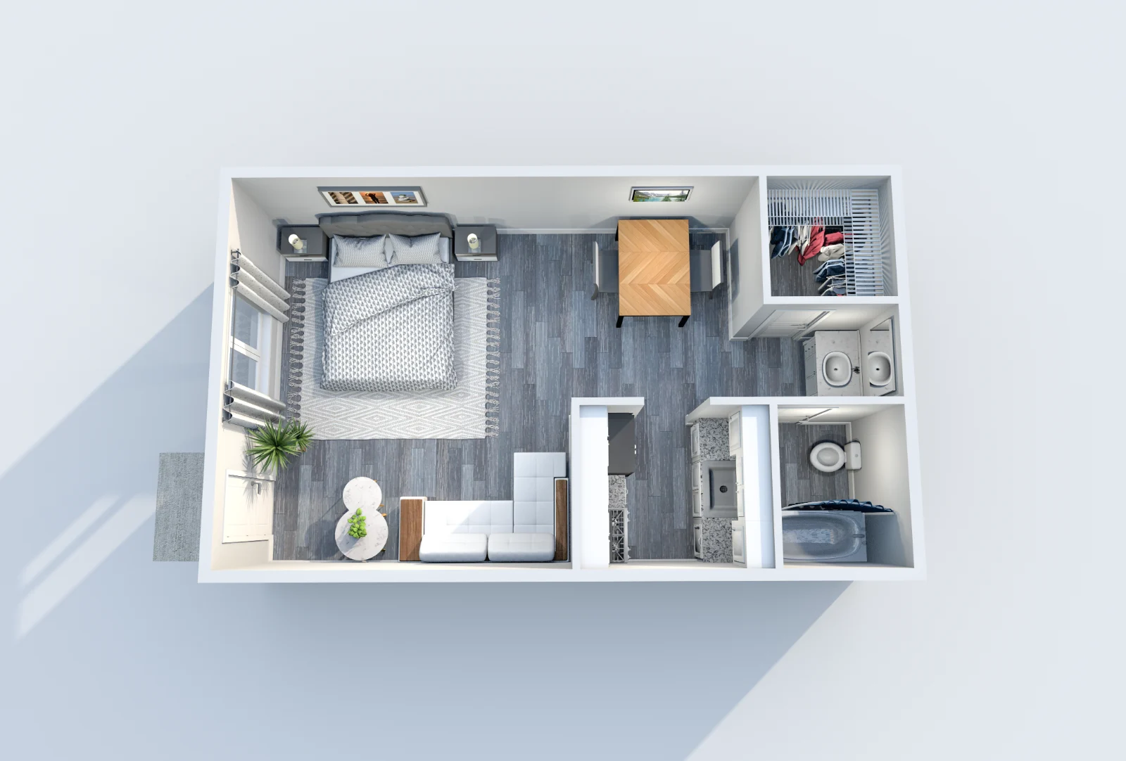 Marina Club — floor plan, Plan E · Studio · 1 bath · 450 sq ft
